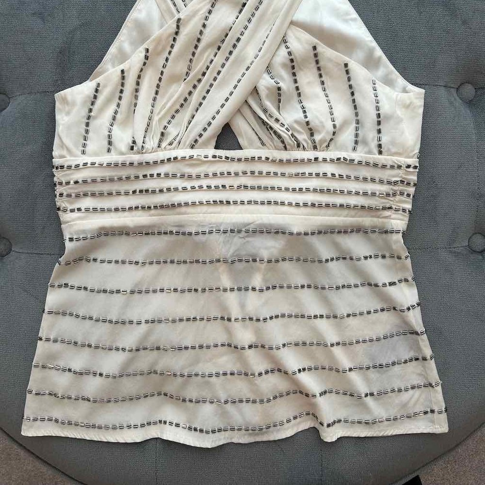 bebe Sleeveless Beaded Wrap Top - Picture 3 of 12